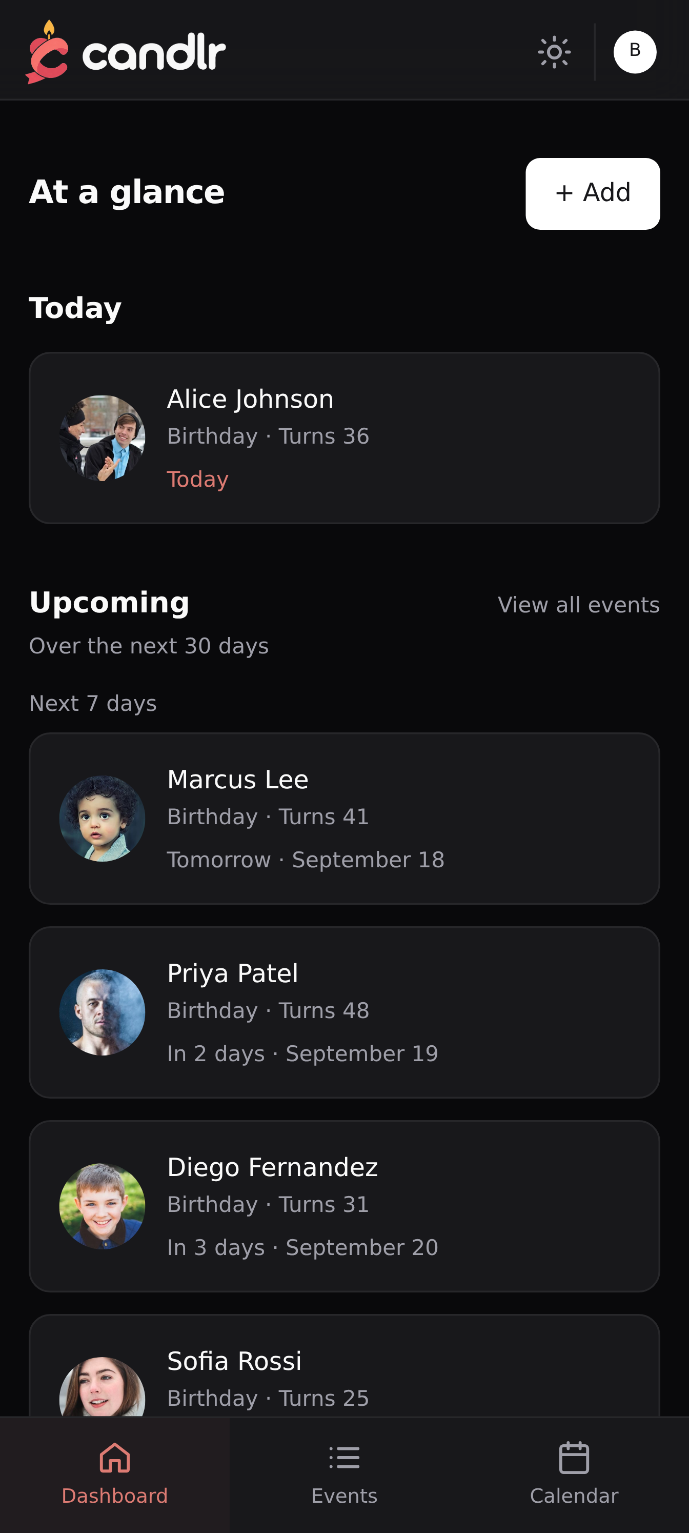 Candlr mobile dark theme