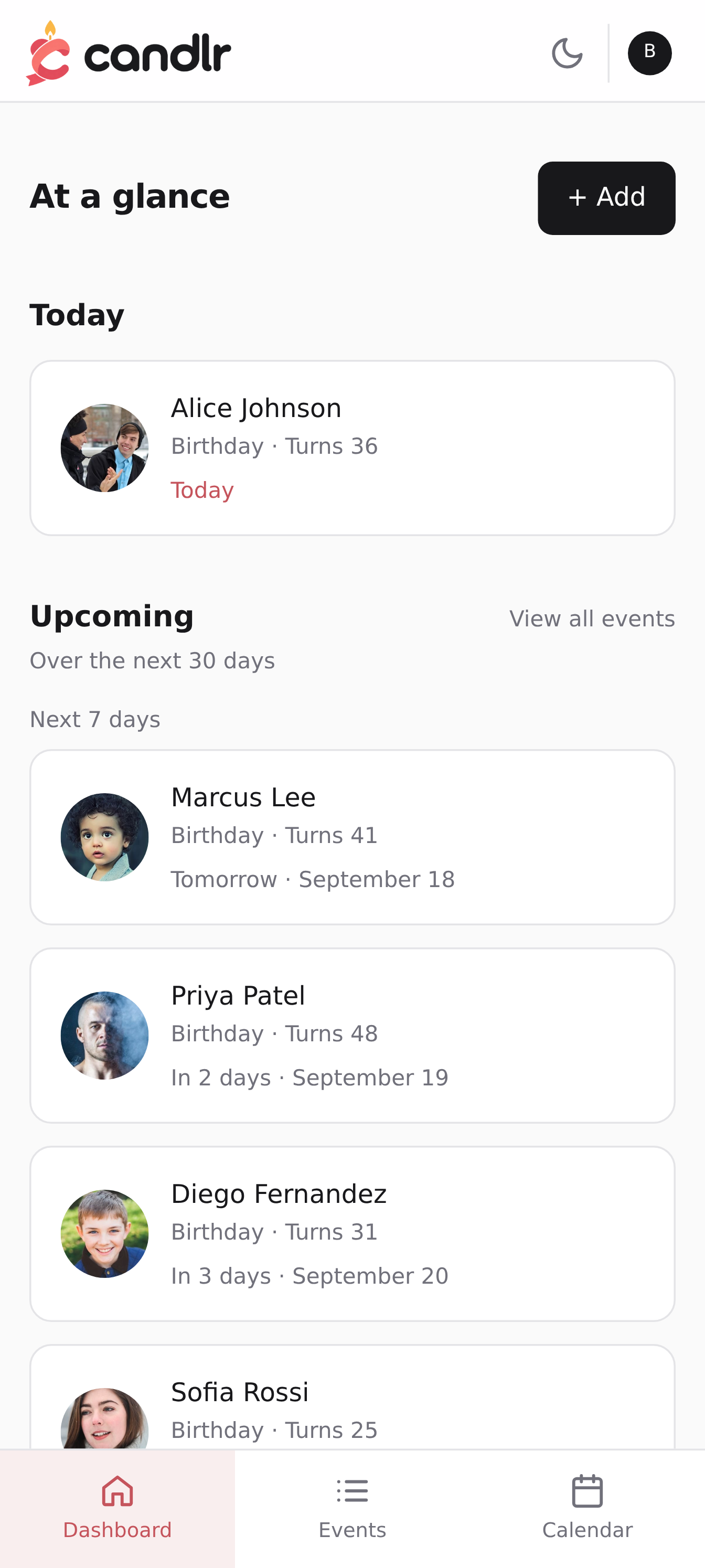 Candlr mobile light theme